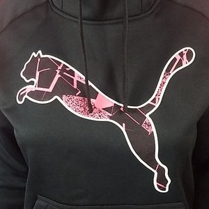 Puma logo cowl neck hoodie black w/ pink logos Size S, EUC